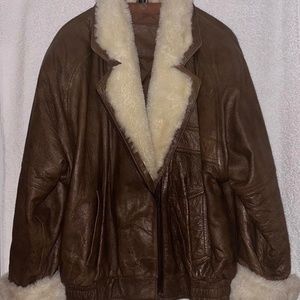 Mixed Blues Brown Leather Bomber Jacket Size Large